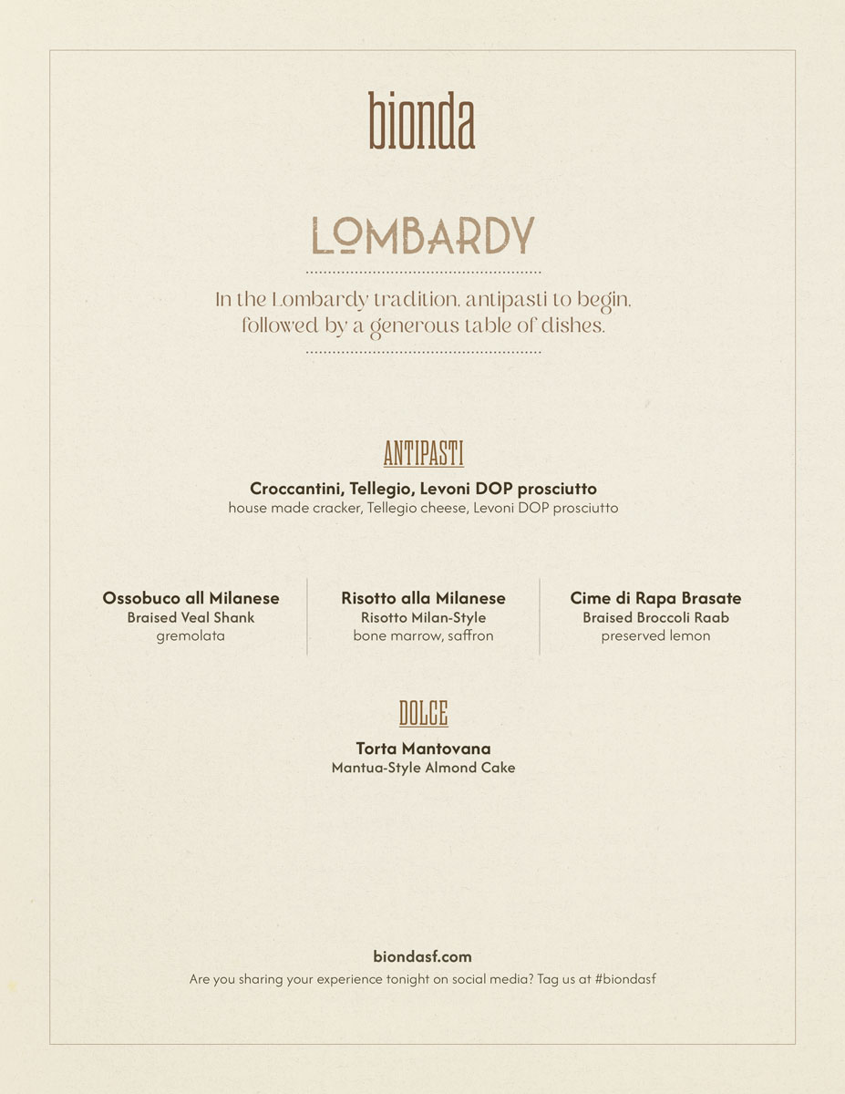Bionda Menu: Lombardy
